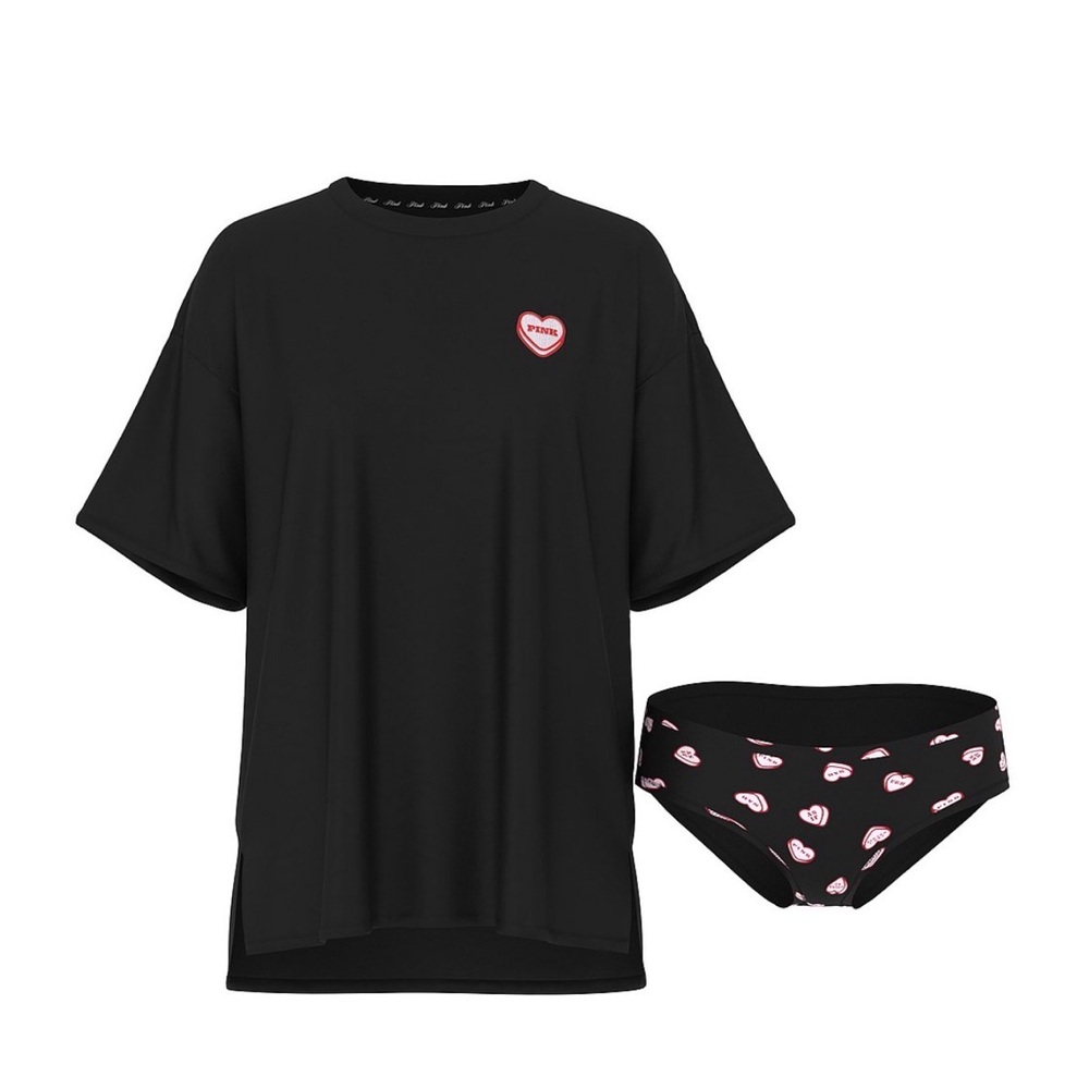 PINK Cotton Side- Slit Tee & Panty Set